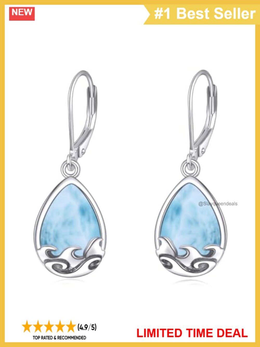 Larimar Teardrop Drop Earrings 925 Sterling Silver Dangle Jewelry Gift for Women
